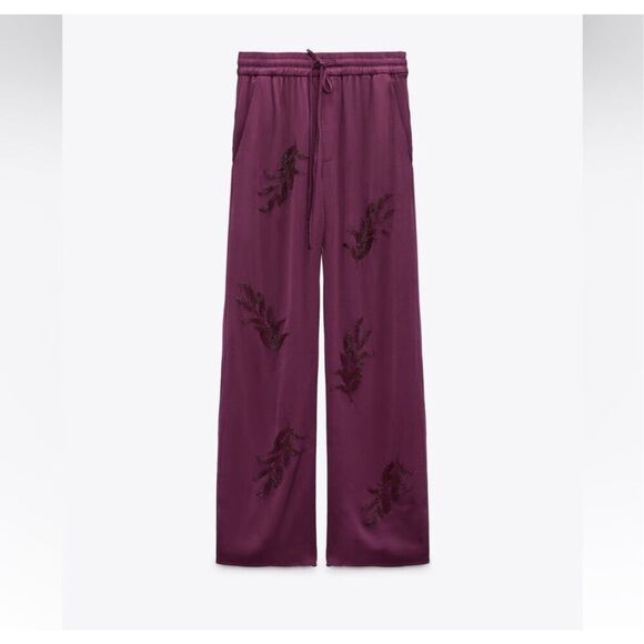 Zara Purple Beaded Embroidered High Waist Drawstring Kimono And Pants Set Sz XS - Picture 11 of 11